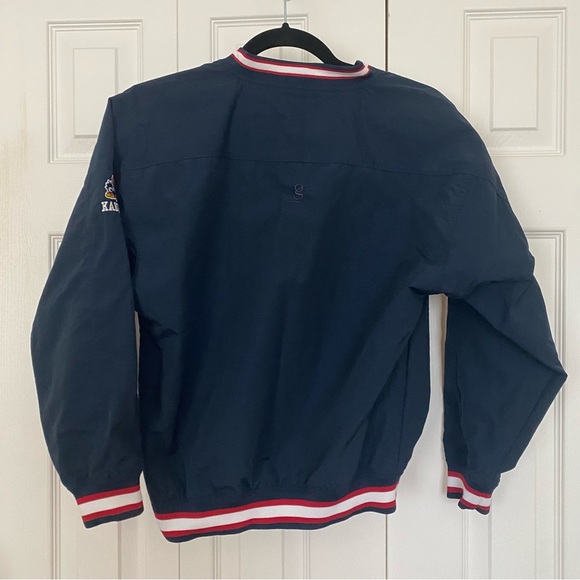 NCAA Kansas Jayhawks Windbreaker Jacket Youth Large Navy Pullover Pockets‎ Gear - Picture 2 of 13